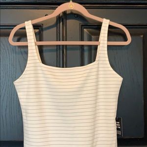 Square neck stripe thong bodysuit